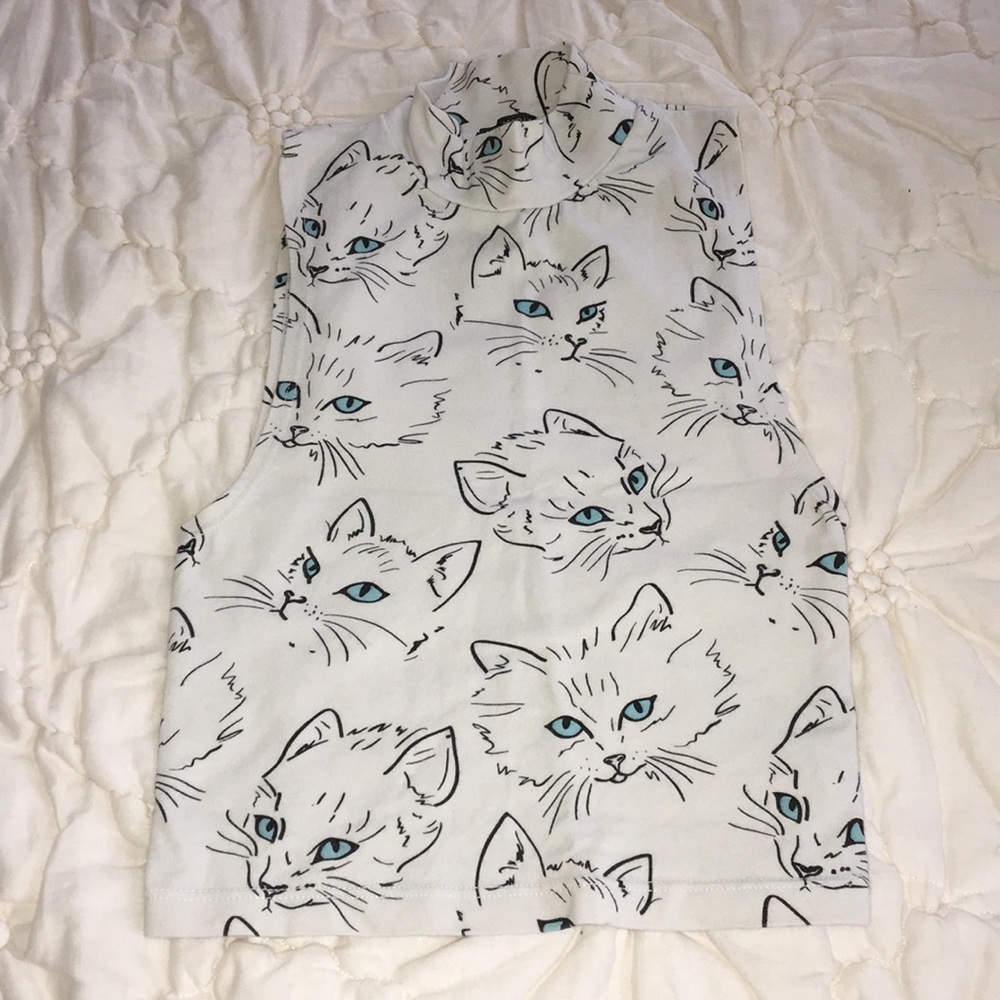 Kitten mock turtleneck, sleeveless crop top